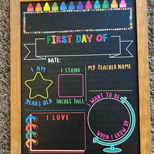 Colorful First Day of School Chalkboard Sign